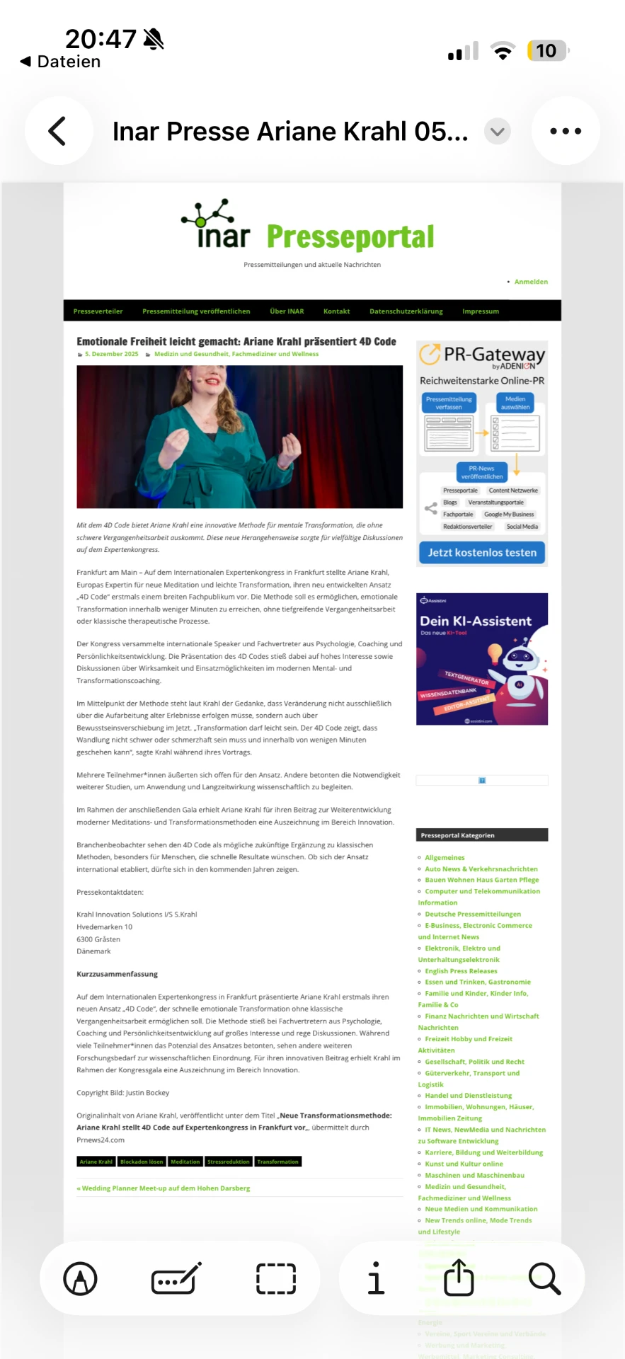 Presseartikel: Ariane Krahl präsentiert den 4D CODE®