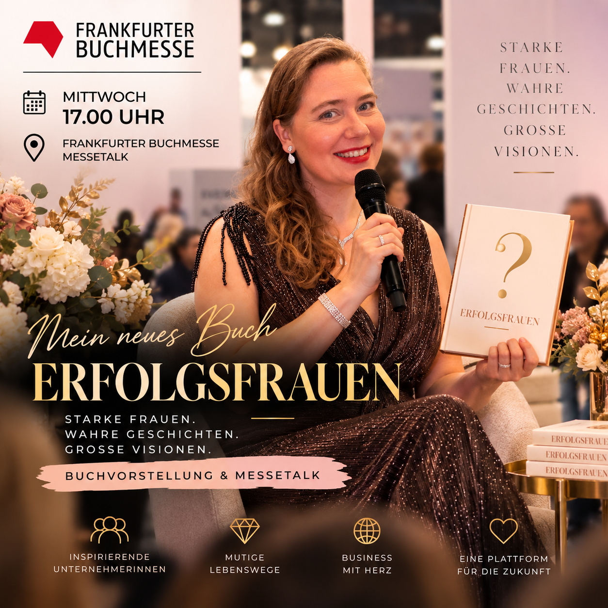 Ariane Krahl präsentiert ERFOLGSFRAUEN bei einer Buchvorstellung und einem Messtalk auf der Frankfurter Buchmesse 2026